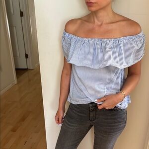 H&M Blue and White Blouse Elegant Top